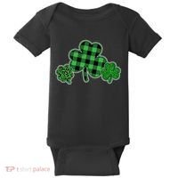 Cute St Patrick's Day Plaid Leopard Print Shamrocks Clovers Baby Bodysuit thumb 0