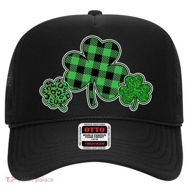 Cute St Patrick's Day Plaid Leopard Print Shamrocks Clovers Hat