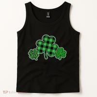 Cute St Patrick's Day Plaid Leopard Print Shamrocks Clovers Tank Top thumb 2
