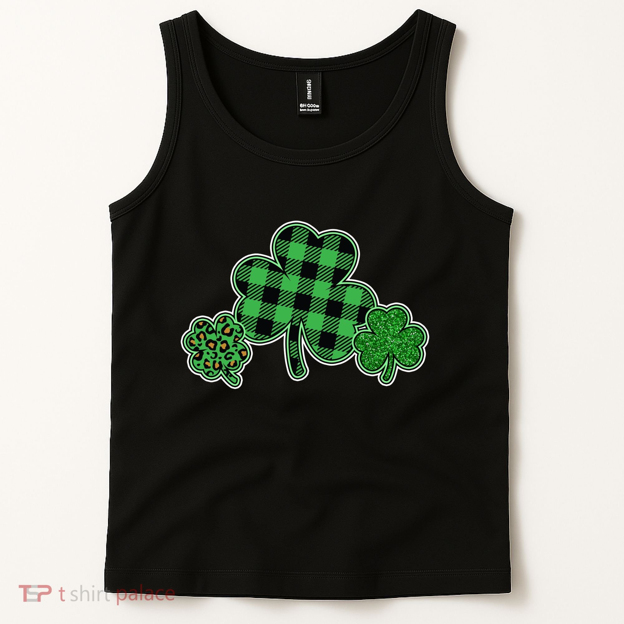 Cute St Patrick's Day Plaid Leopard Print Shamrocks Clovers Tank Top