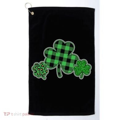 Cute St Patrick's Day Plaid Leopard Print Shamrocks Clovers Golf Towel