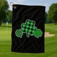 Cute St Patrick's Day Plaid Leopard Print Shamrocks Clovers Golf Towel thumb 1