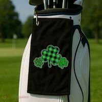 Cute St Patrick's Day Plaid Leopard Print Shamrocks Clovers Golf Towel thumb 2