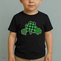 Cute St Patrick's Day Plaid Leopard Print Shamrocks Clovers Toddler T-Shirt thumb 2