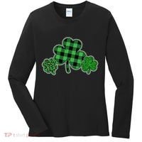 Cute St Patrick's Day Plaid Leopard Print Shamrocks Clovers Women's Long Sleeve Shirt thumb 0
