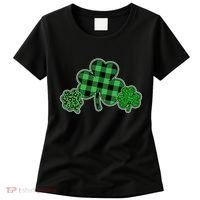 Cute St Patrick's Day Plaid Leopard Print Shamrocks Clovers Women's T-Shirt thumb 0