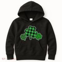 Cute St Patrick's Day Plaid Leopard Print Shamrocks Clovers Kids Hoodie thumb 0