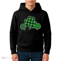 Cute St Patrick's Day Plaid Leopard Print Shamrocks Clovers Kids Hoodie thumb 4