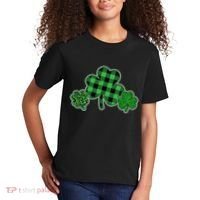 Cute St Patrick's Day Plaid Leopard Print Shamrocks Clovers Kids T-Shirt thumb 2