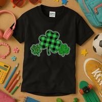 Cute St Patrick's Day Plaid Leopard Print Shamrocks Clovers Kids T-Shirt thumb 3