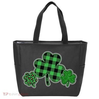 Cute St Patrick's Day Plaid Leopard Print Shamrocks Clovers Bag