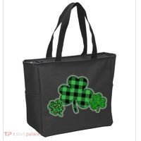 Cute St Patrick's Day Plaid Leopard Print Shamrocks Clovers Tote Bag thumb 2