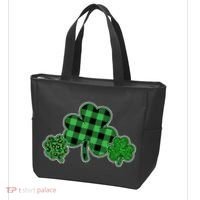 Cute St Patrick's Day Plaid Leopard Print Shamrocks Clovers Tote Bag thumb 3