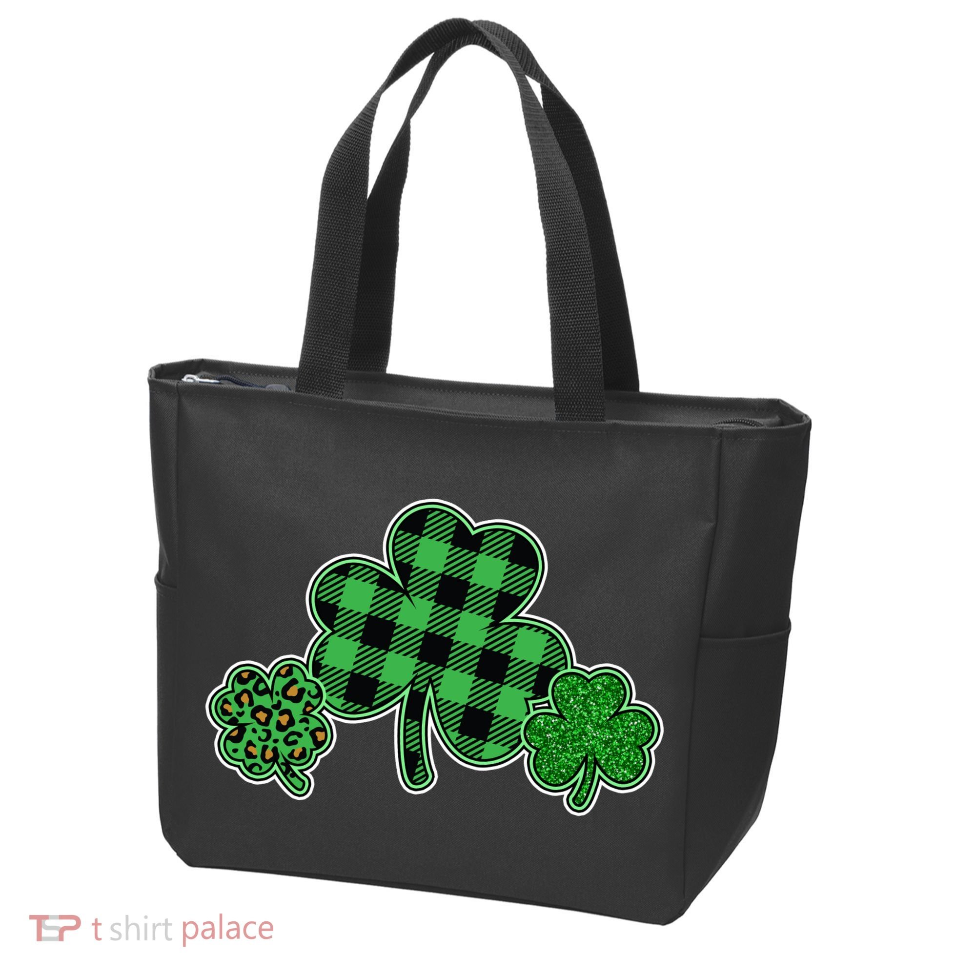 Cute St Patrick's Day Plaid Leopard Print Shamrocks Clovers Tote Bag