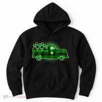 Cute St Patrick's Day Plaid Pick Up Truck Full Of Shamrocks Clovers Hoodie thumb 0