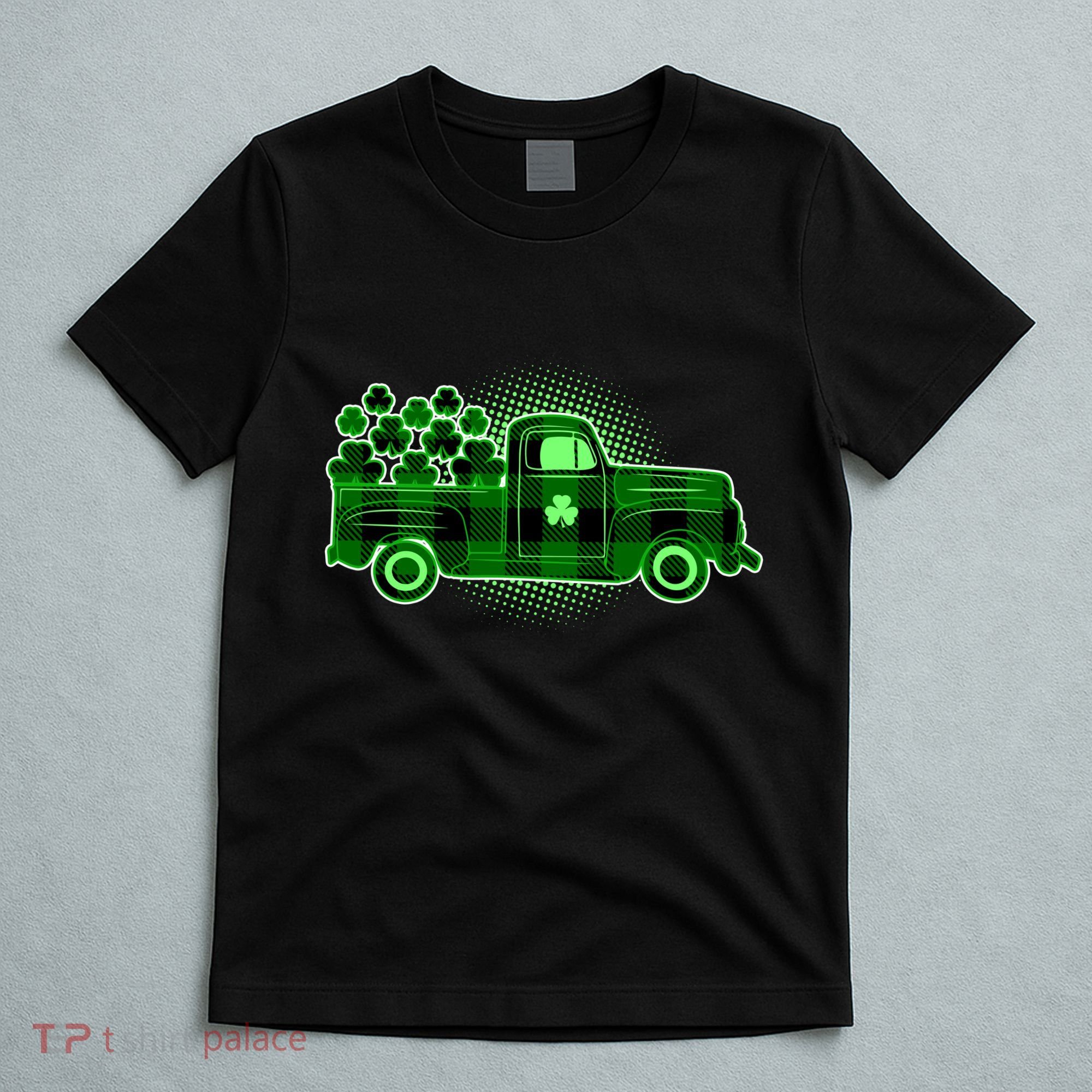 Cute St Patrick's Day Plaid Pick Up Truck Full Of Shamrocks Clovers T-Shirt