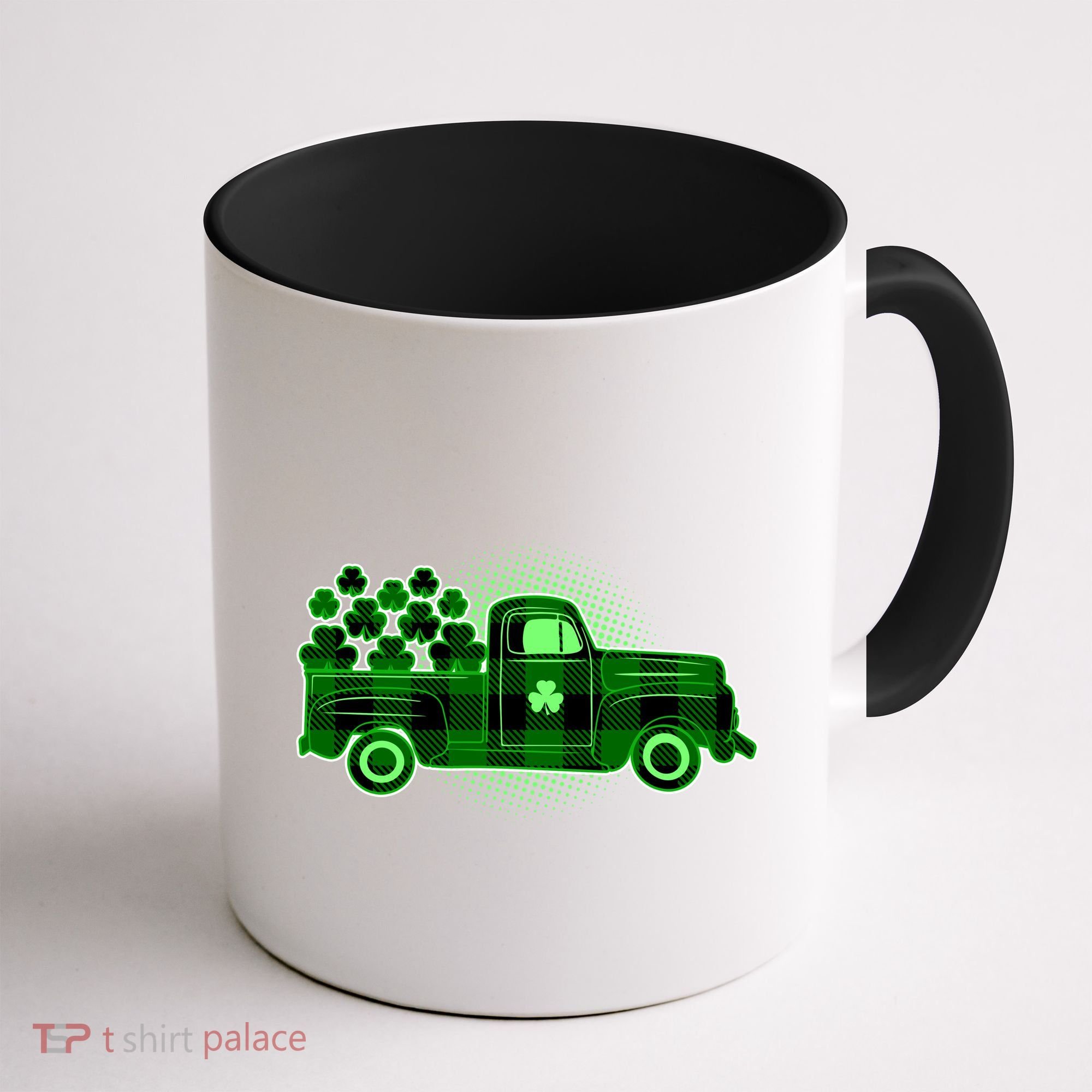 Cute St Patrick's Day Plaid Pick Up Truck Full Of Shamrocks Clovers Coffee Mug