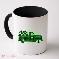 Cute St Patrick's Day Plaid Pick Up Truck Full Of Shamrocks Clovers Coffee Mug thumb 0