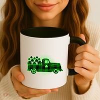 Cute St Patrick's Day Plaid Pick Up Truck Full Of Shamrocks Clovers Coffee Mug thumb 3
