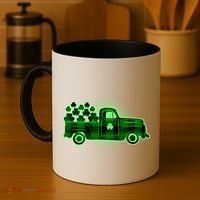 Cute St Patrick's Day Plaid Pick Up Truck Full Of Shamrocks Clovers Coffee Mug thumb 4