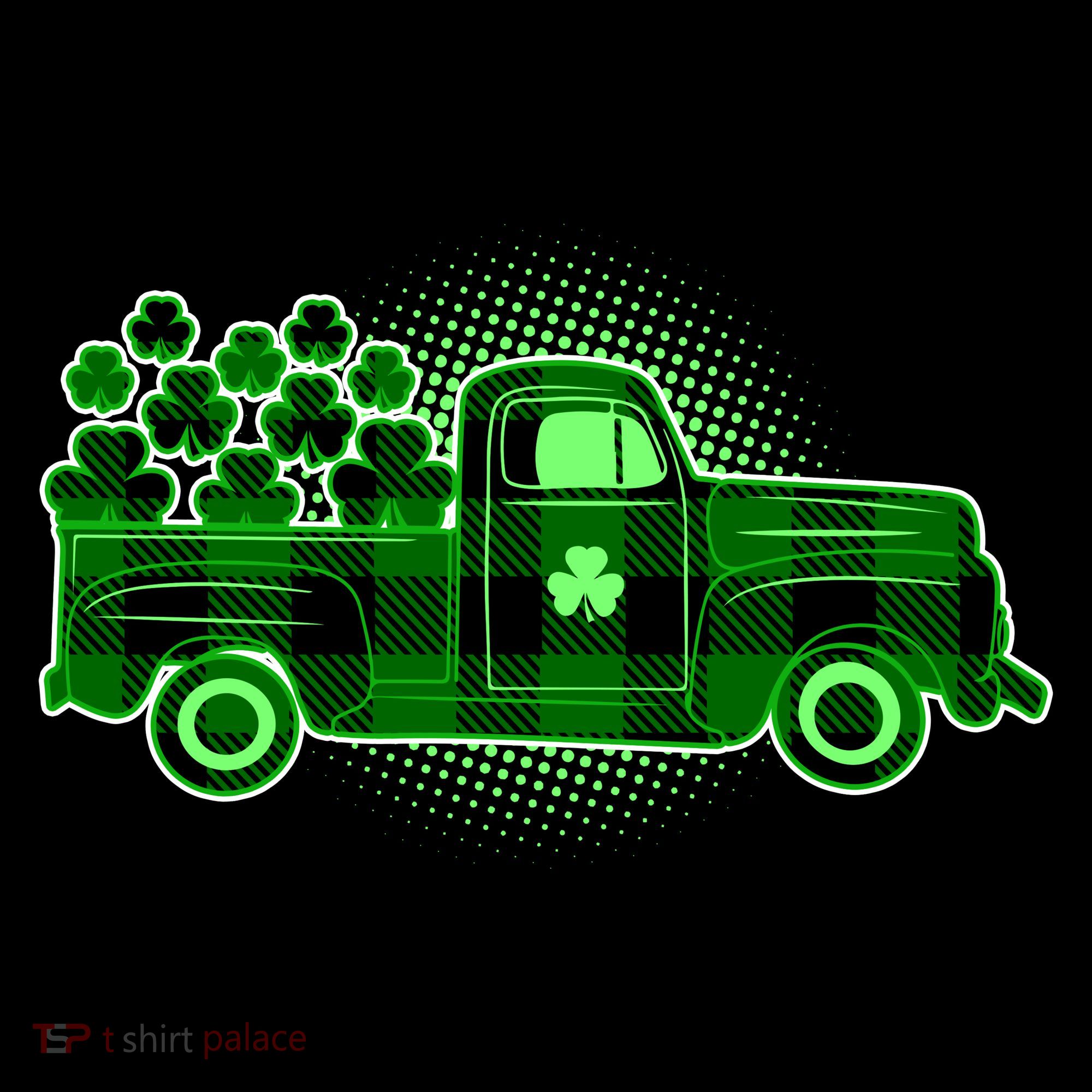 Cute St Patrick's Day Plaid Pick Up Truck Full Of Shamrocks Clovers Coffee Mug