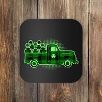 Cute St Patrick's Day Plaid Pick Up Truck Full Of Shamrocks Clovers Coaster thumb 0
