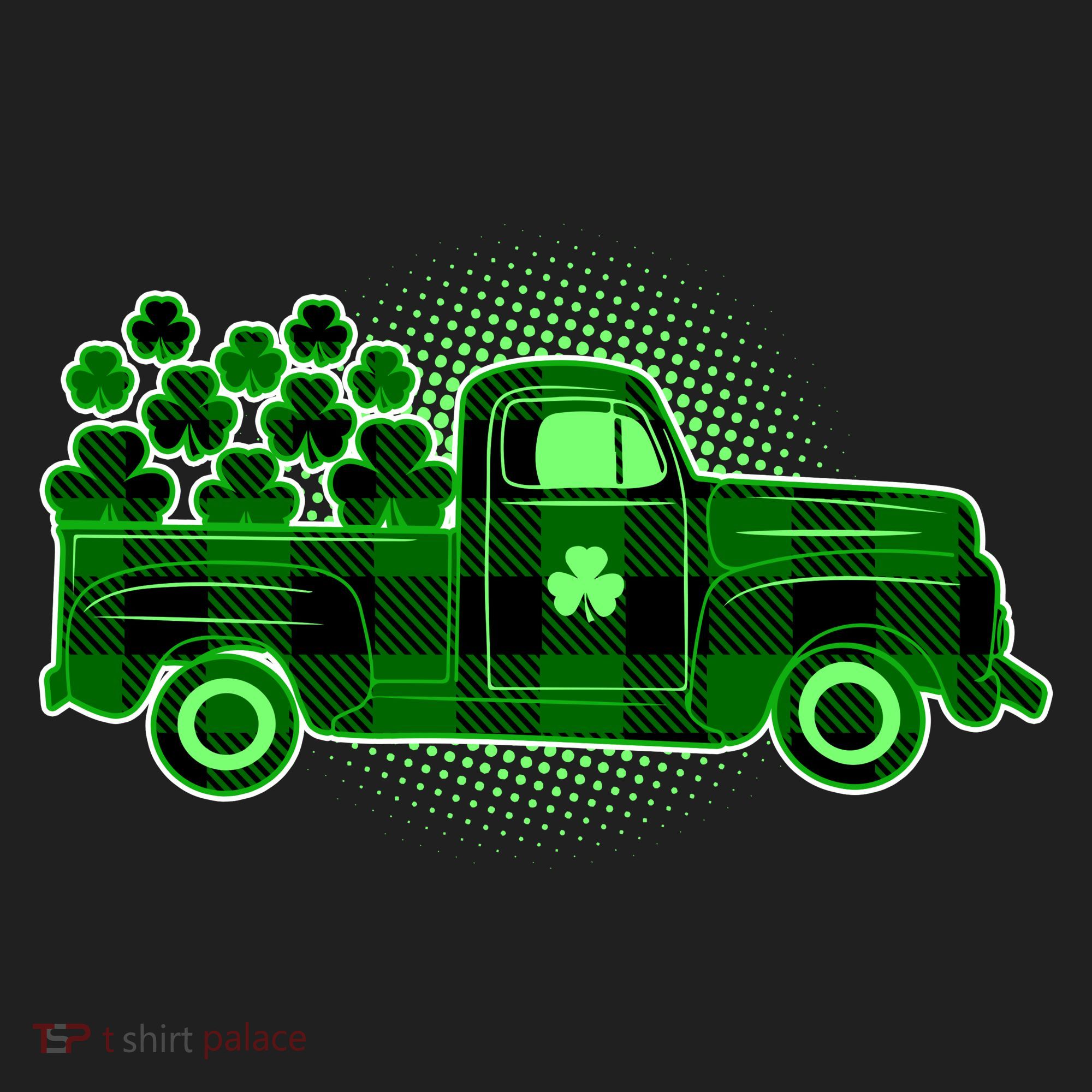 Cute St Patrick's Day Plaid Pick Up Truck Full Of Shamrocks Clovers Hat