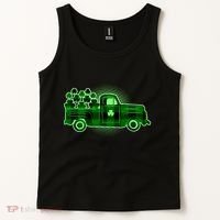Cute St Patrick's Day Plaid Pick Up Truck Full Of Shamrocks Clovers Tank Top thumb 2