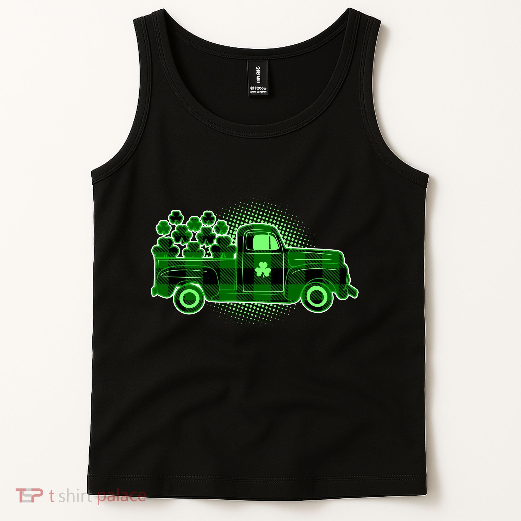 Cute St Patrick's Day Plaid Pick Up Truck Full Of Shamrocks Clovers Tank Top
