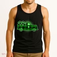 Cute St Patrick's Day Plaid Pick Up Truck Full Of Shamrocks Clovers Tank Top thumb 3