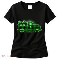 Cute St Patrick's Day Plaid Pick Up Truck Full Of Shamrocks Clovers Women's T-Shirt thumb 0