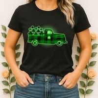 Cute St Patrick's Day Plaid Pick Up Truck Full Of Shamrocks Clovers Women's T-Shirt thumb 2