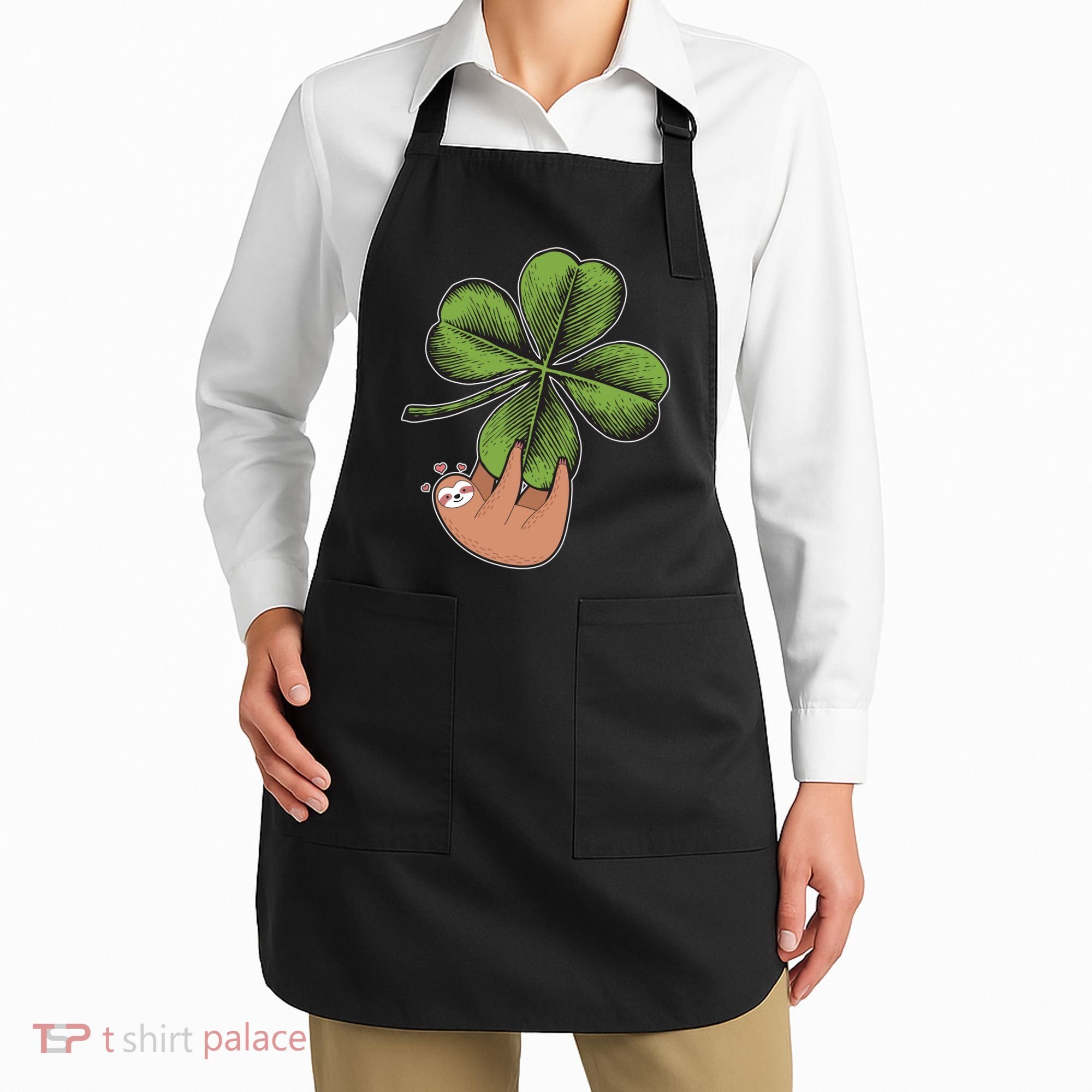 Cute St Patrick's Day Shamrock Sloth Apron