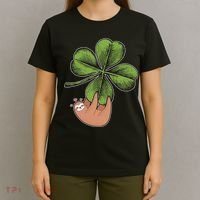 Cute St Patrick's Day Shamrock Sloth T-Shirt thumb 4