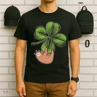 Cute St Patrick's Day Shamrock Sloth T-Shirt thumb 6
