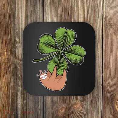 Cute St Patrick's Day Shamrock Sloth Coaster