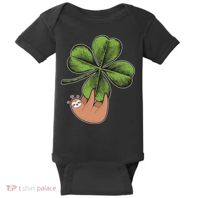 Cute St Patrick's Day Shamrock Sloth Baby Bodysuit