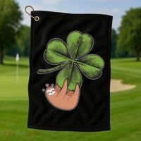 Cute St Patrick's Day Shamrock Sloth Golf Towel thumb 1