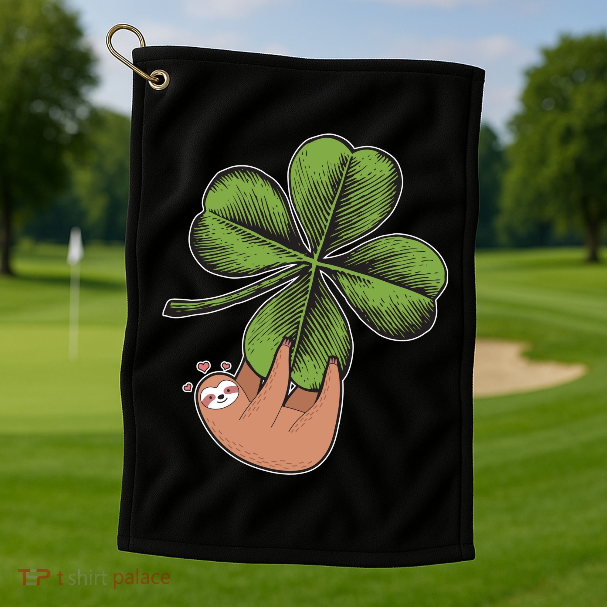 Cute St Patrick's Day Shamrock Sloth Golf Towel