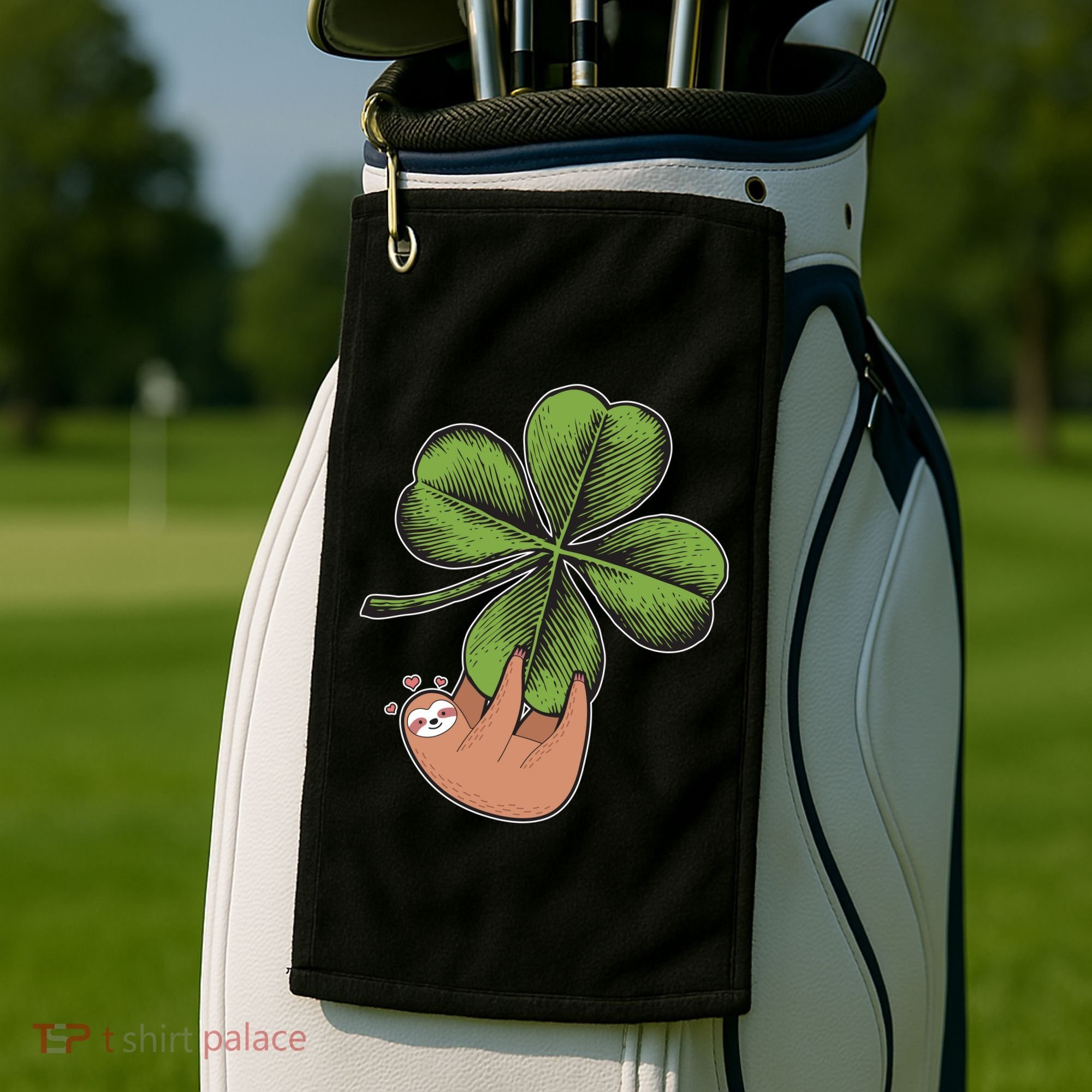 Cute St Patrick's Day Shamrock Sloth Golf Towel