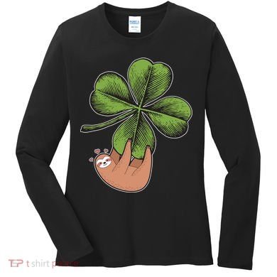 Cute St Patrick's Day Shamrock Sloth Women's Long Sleeve Shirt