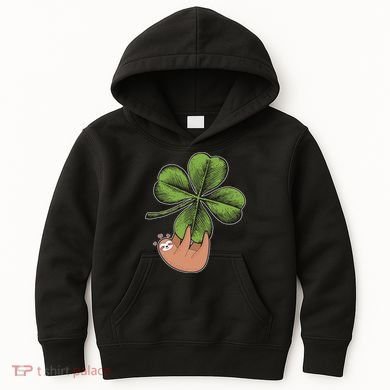 Cute St Patrick's Day Shamrock Sloth Kids Hoodie