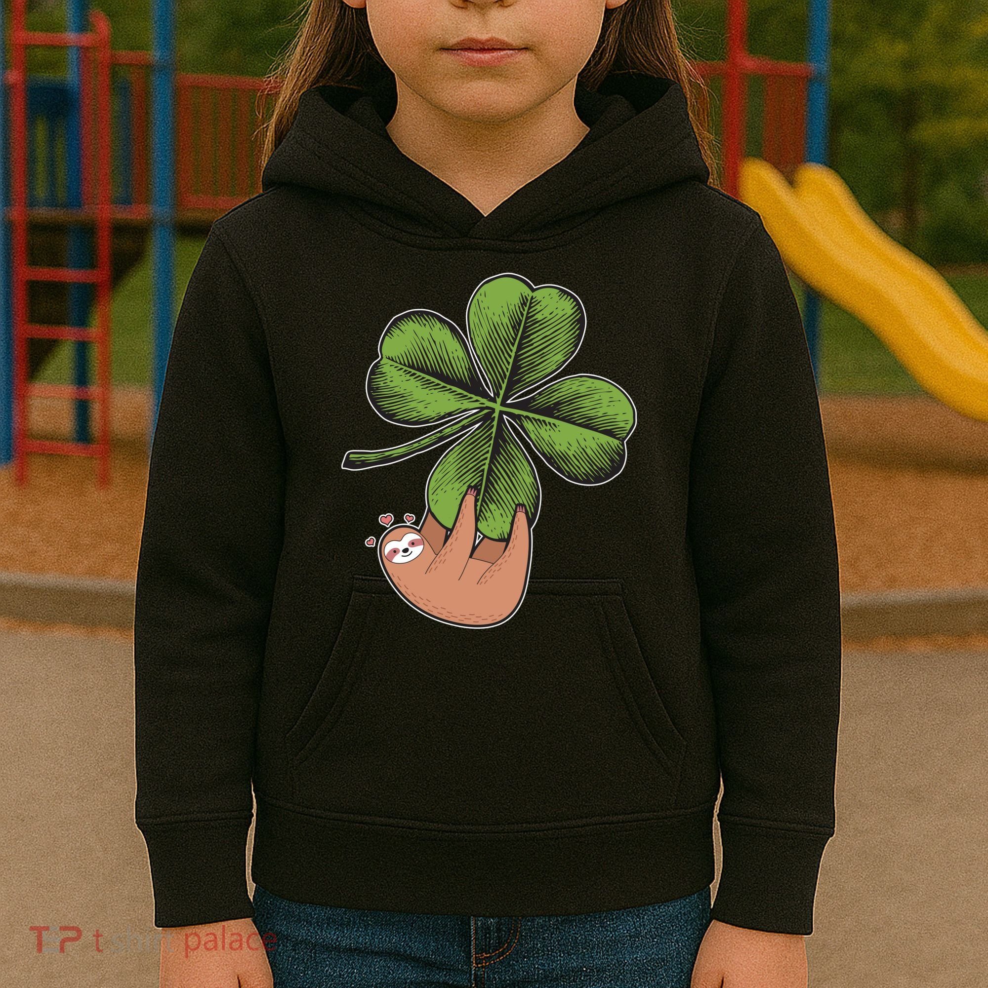 Cute St Patrick's Day Shamrock Sloth Kids Hoodie