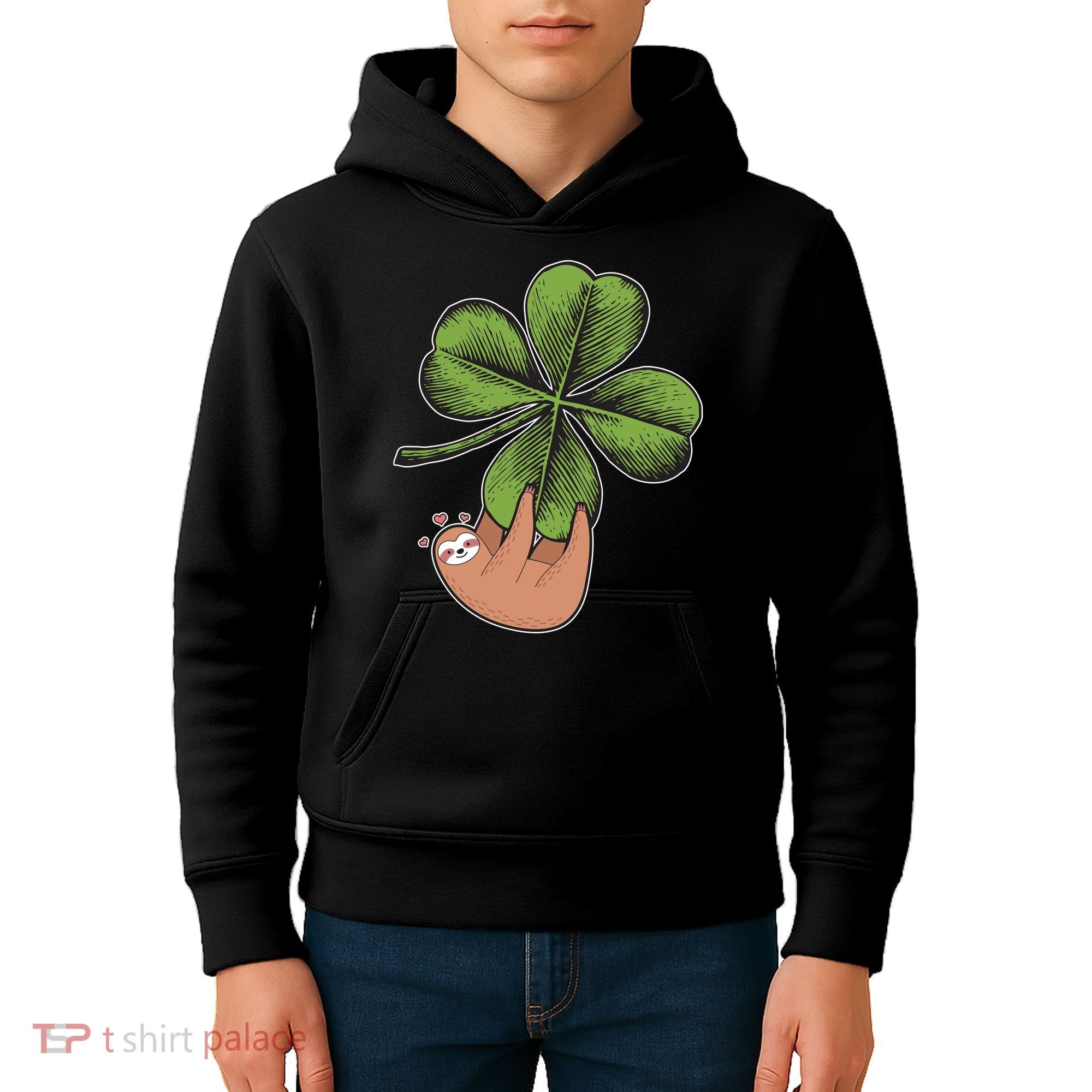 Cute St Patrick's Day Shamrock Sloth Kids Hoodie