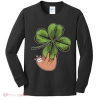 Cute St Patrick's Day Shamrock Sloth Kids Long Sleeve Shirt thumb 0