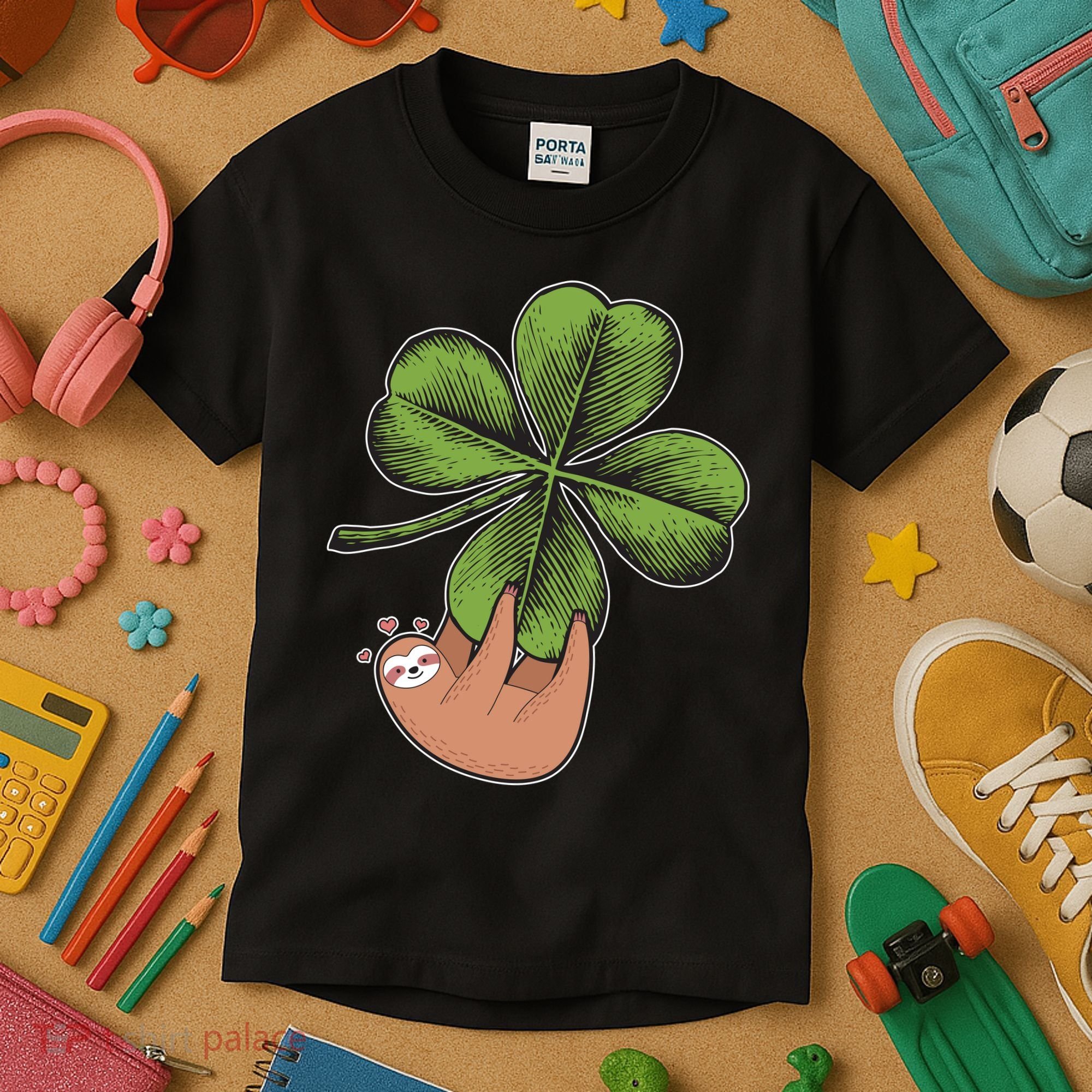 Cute St Patrick's Day Shamrock Sloth Kids T-Shirt