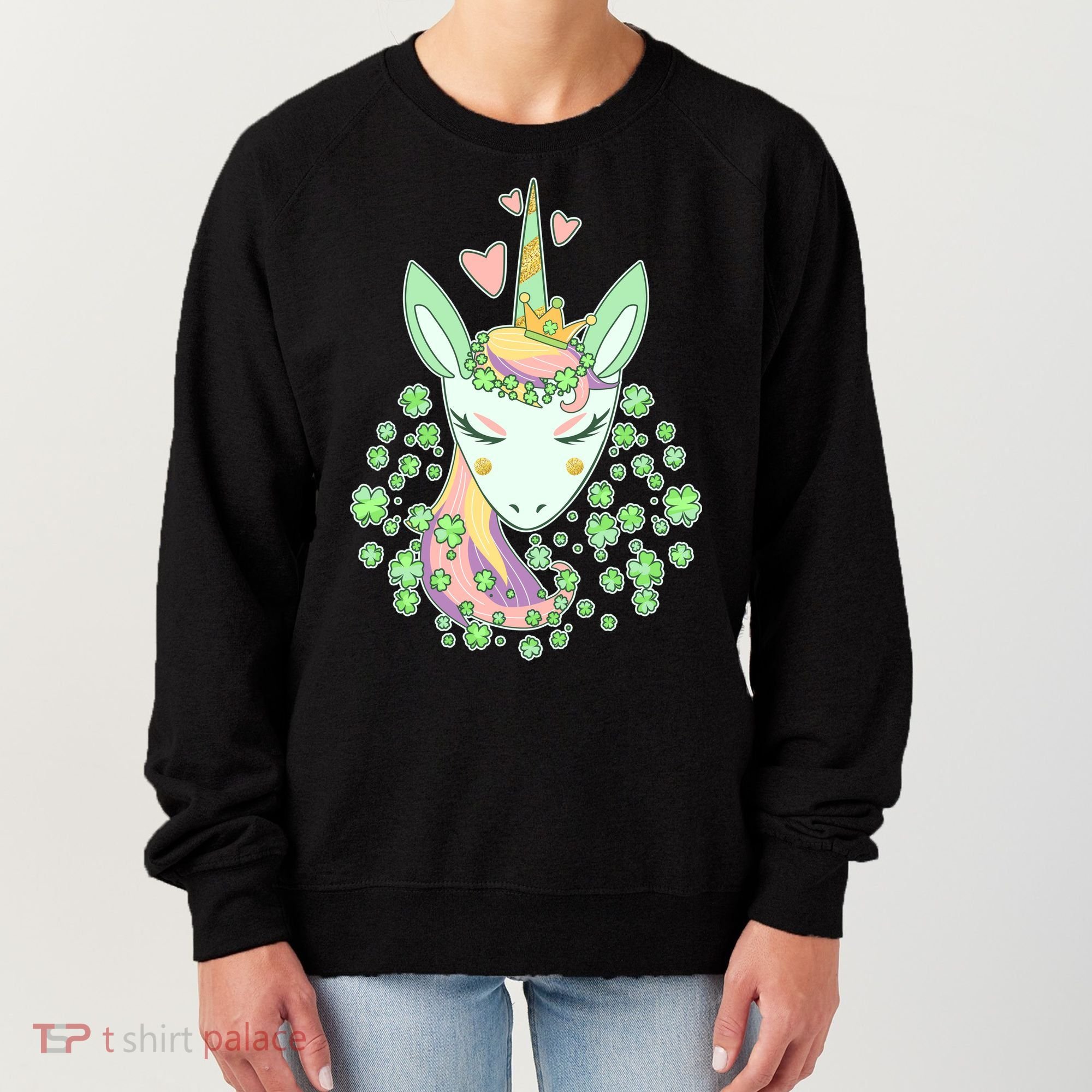 Cute St Patrick's Day Unicorn Shamrocks Clovers Women's Sweatshirt