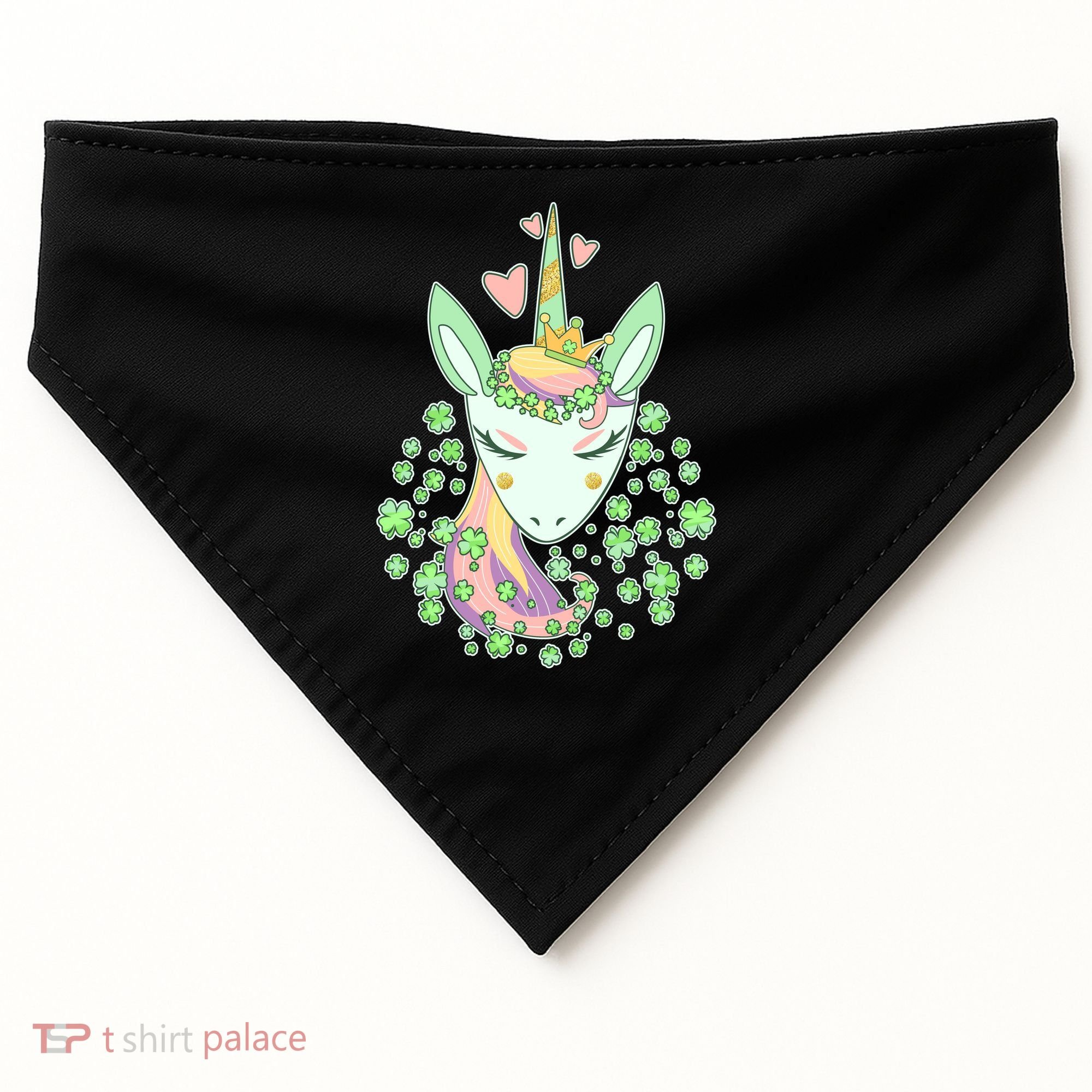 Cute St Patrick's Day Unicorn Shamrocks Clovers USA-Made Doggie Bandana