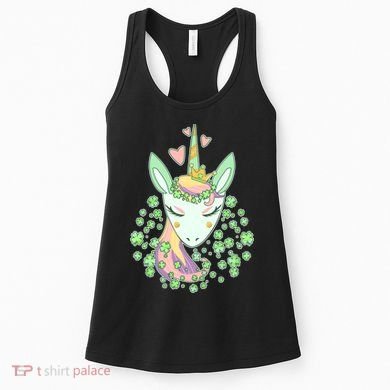 Cute St Patrick's Day Unicorn Shamrocks Clovers Women's Tank Top