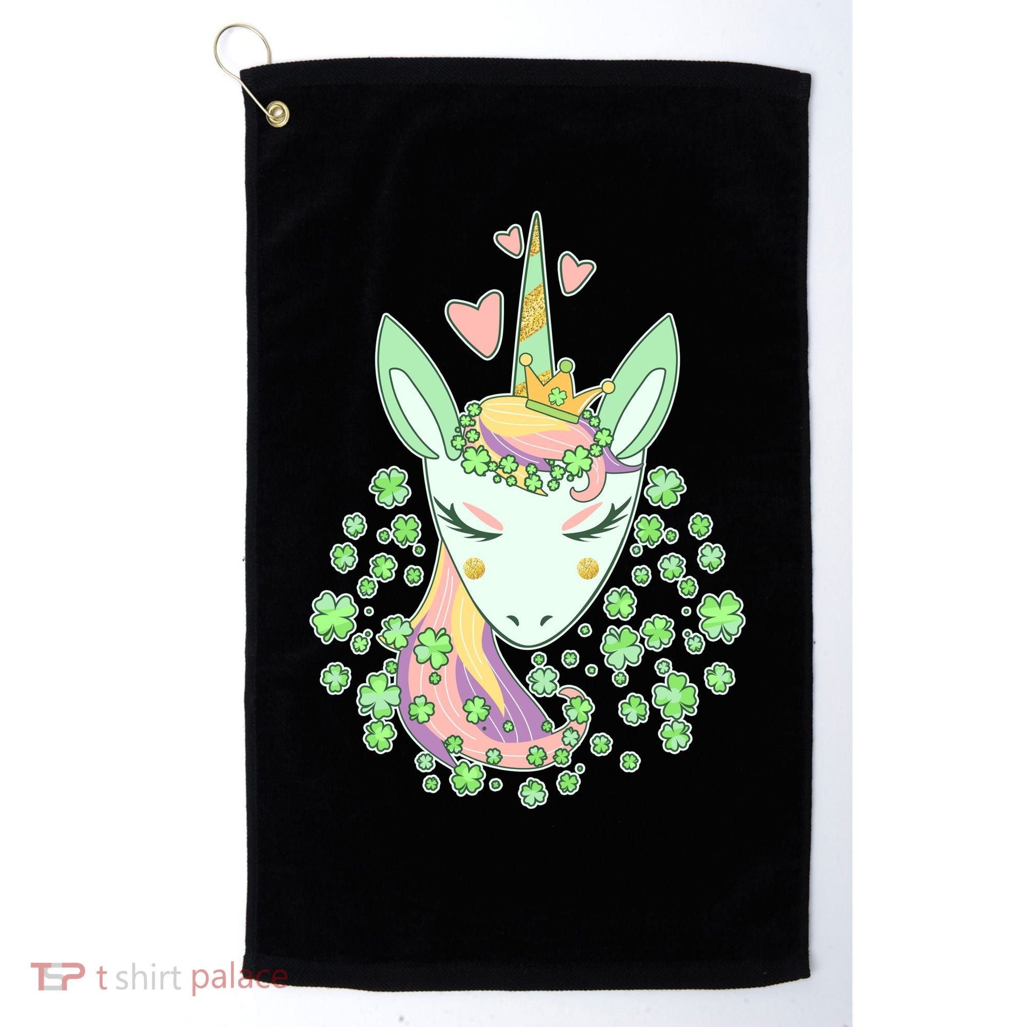 Cute St Patrick's Day Unicorn Shamrocks Clovers Golf Towel